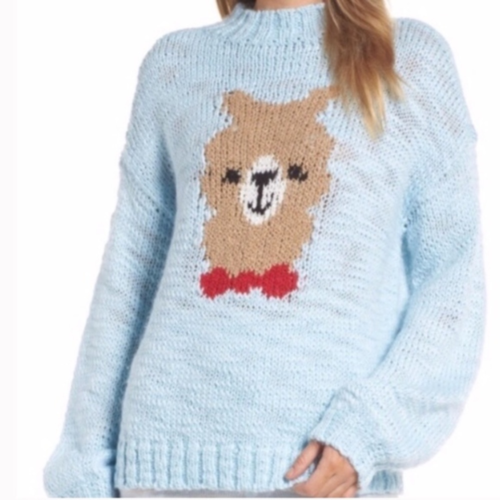 Make+Model- Light Blue Llama Sweater size XLARGE